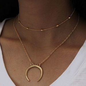 Golden Choker Crescent Moon Pendant Necklace